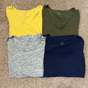 4 t shirts. Old navy. Size M. Yellow, gray, green, blue.